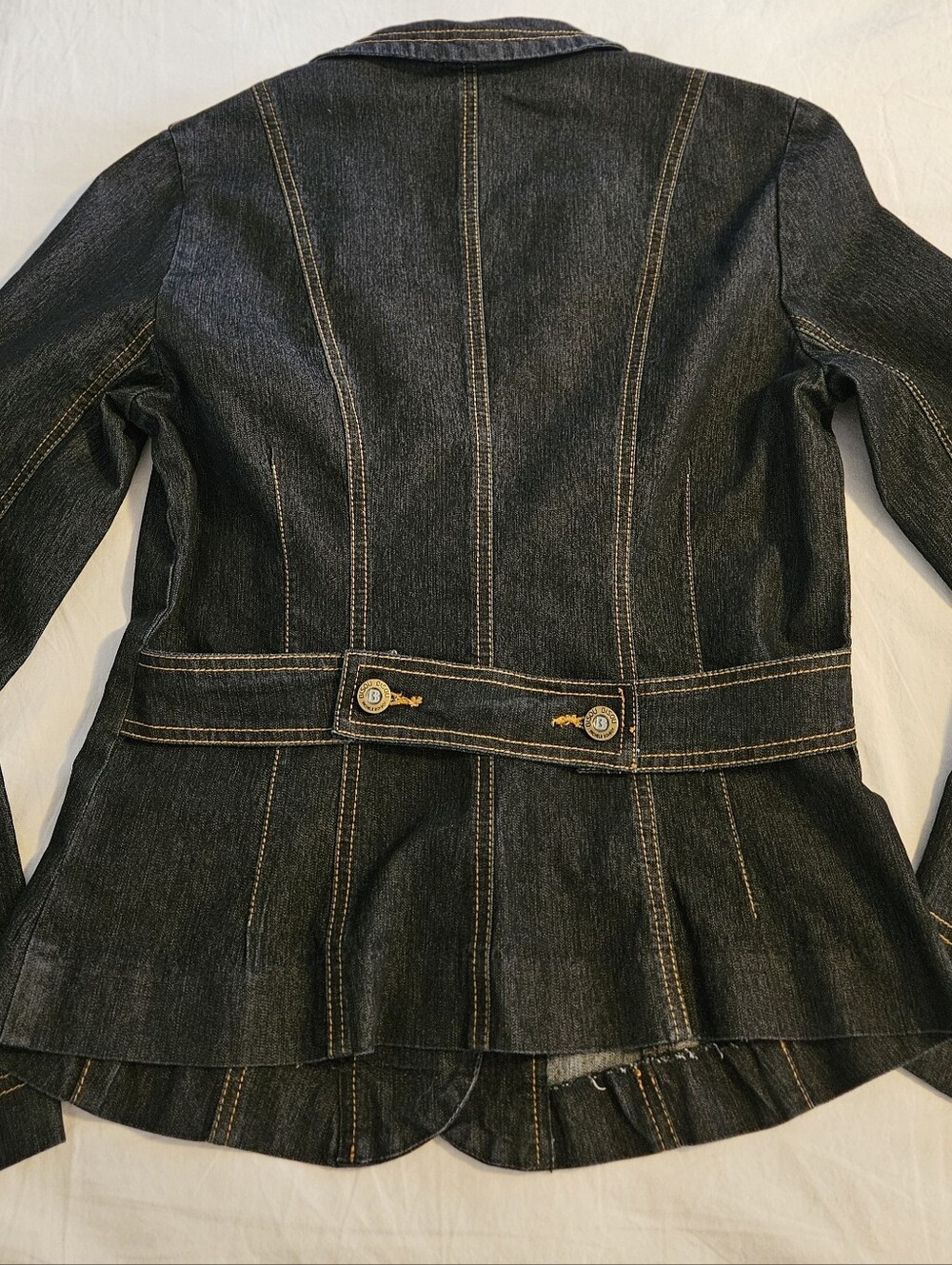 Vintage Bisou Bisou Y2K Dark Wash Denim Tailored Peplum Blazer Jacket 10 - Picture 4 of 11